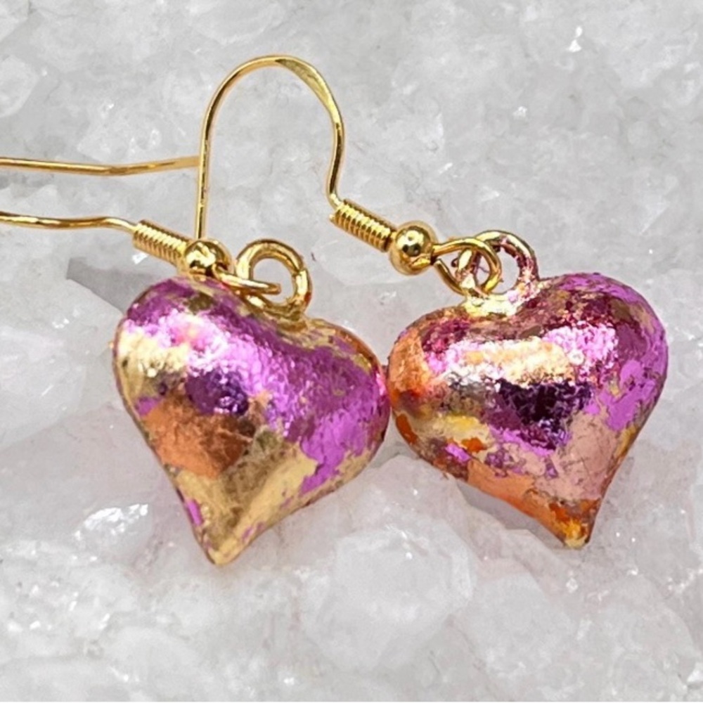 Valentine Gold and Pink Heart Earrings